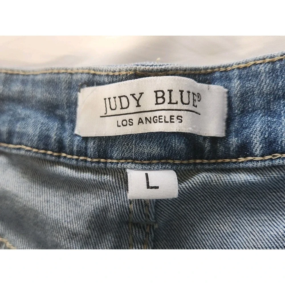 Judy Blue Jeans Shorts Size Large Blue Stretch Denim‎ Cuff Hem JB150096